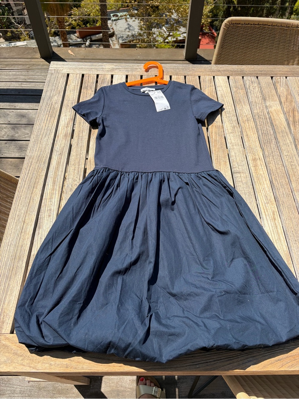 Mango Navy Short-Sleeve Gathered Skirt Dress